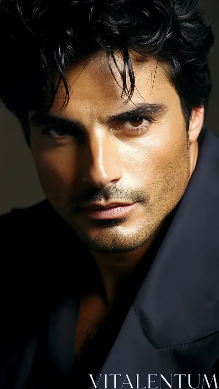 Intense male portrait under dramatic low-key studio lighting