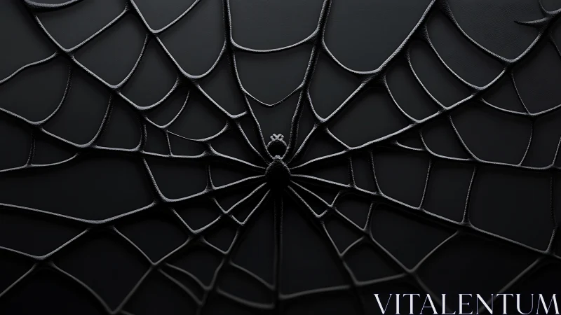 Black spider centered on symmetrical dark web pattern.