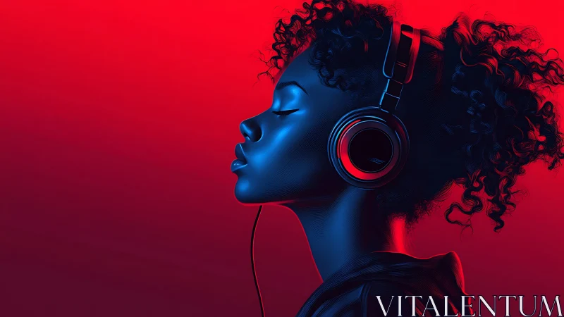 Chromatic side-profile portrait with high-contrast audio gear.