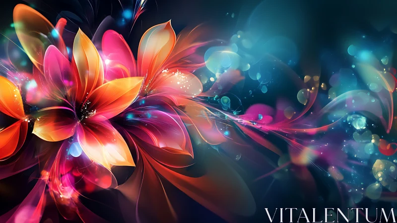 Luminous abstract blossoms in swirling neon spectrum flow.