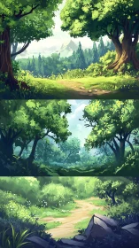 Forest Landscape Trilogy: Mountain Vistas and Woodland Pathways