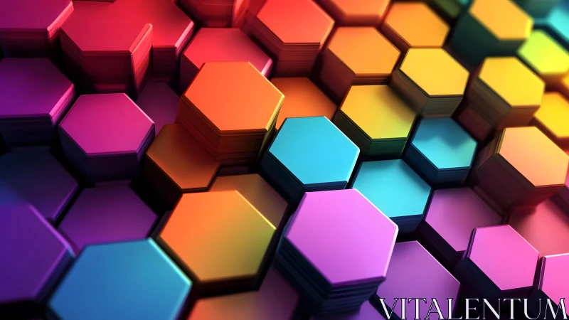 Vibrant 3D Hexagonal Pattern with Multicolor Gradient Lighting.