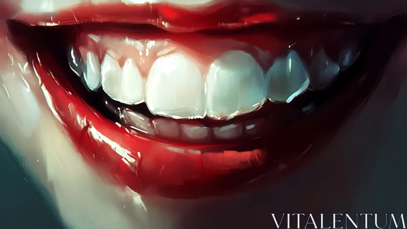 Luminous crimson smile glows with glossy, electric charm.