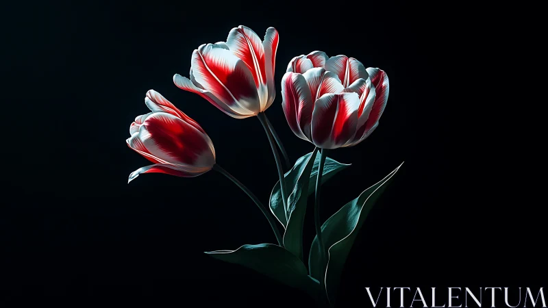Crimson Tulips Bloom Against Obsidian Night
