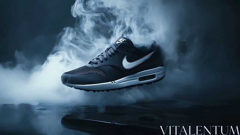 Nike running sneaker in dramatic smoky studio lighting.