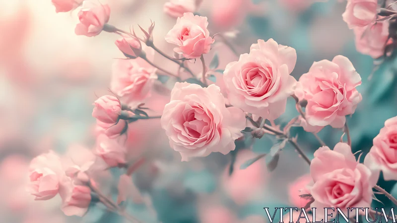 Pink Garden Roses in Soft Focus. Blurred Botanical Composition.