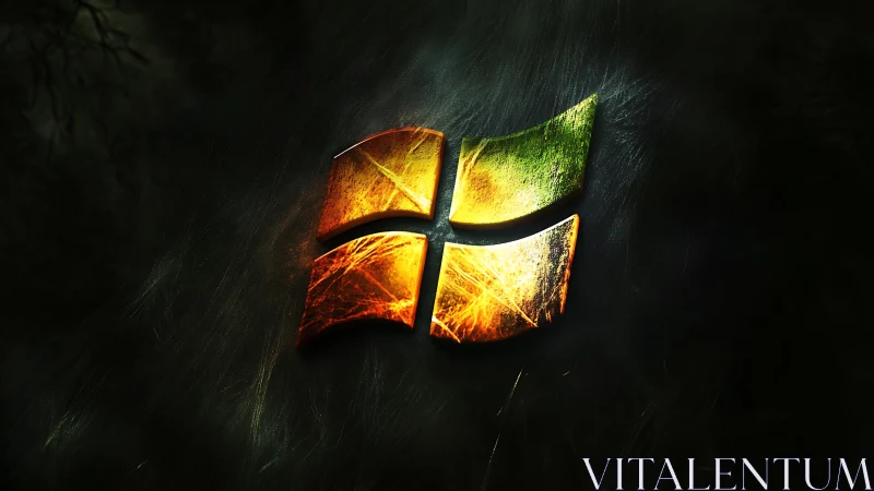 Molten glass emblem glows like embers in the digital dusk.