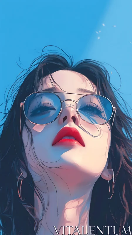 Stylized low-angle portrait with reflective sunglasses and crisp rim lighting