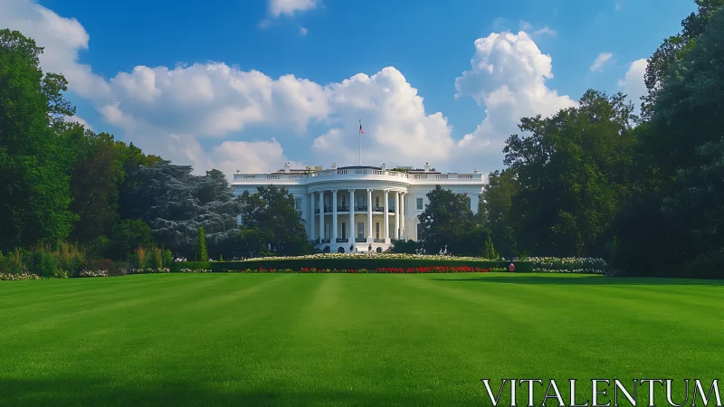 White House south facade framed by expansive manicured lawn