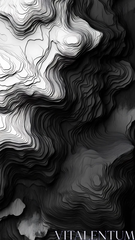 Monochrome layered contour abstraction in vertical format.