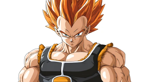 Fiery haired anime warrior stands strong with bold resolve