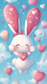 Levitation dynamics of heart-ballooned kawaii rabbit avatar.