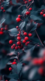 Crimson berries glowing softly in a dreamy forest hush.