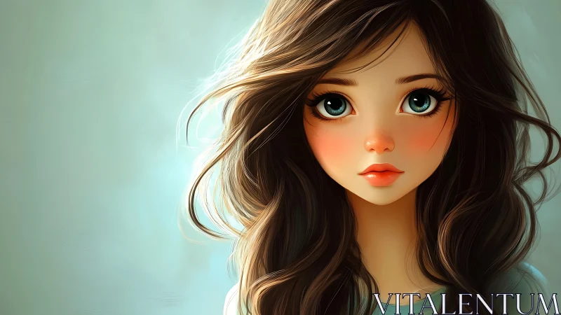 Wide-eyed daydream girl in soft teal glow of quiet wonder.