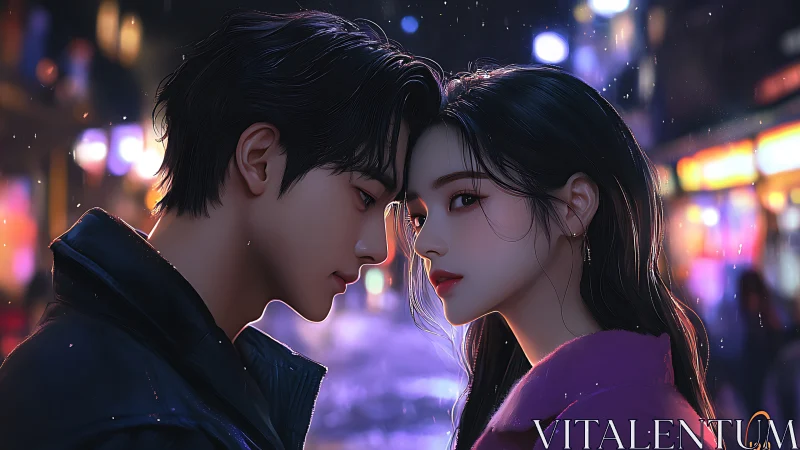 Urban Night Romance: Digital Portrait of Two Figures.