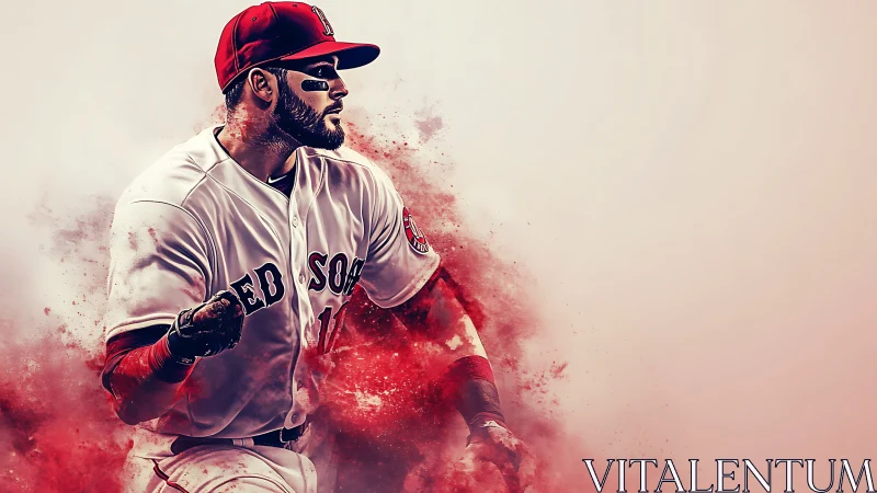 Dynamic baseball runner rendered in high-contrast digital dispersion effect