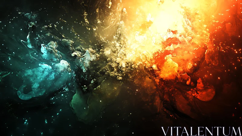 Abstract clash of blue and orange energy in digital art style.