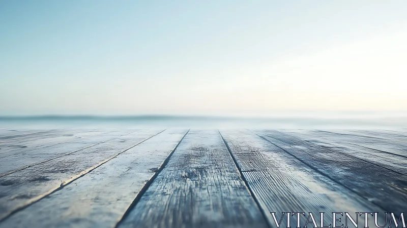 Weathered seaside boards quietly stretch into pale horizon