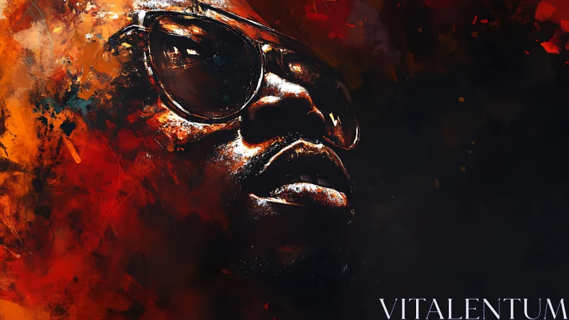 Portrait of reflective man in sunglasses emerges from fire