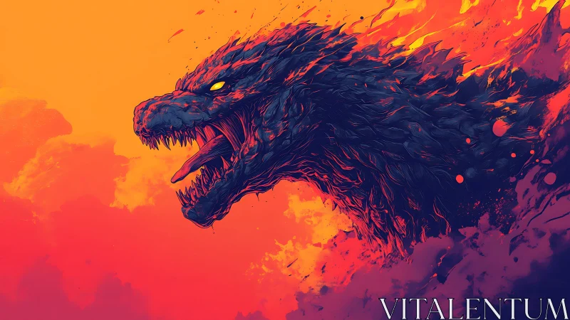 Reptilian creature head profile rendered in high contrast hues