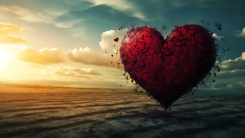 Large Heart Form Fragmenting Against Coastal Landscape