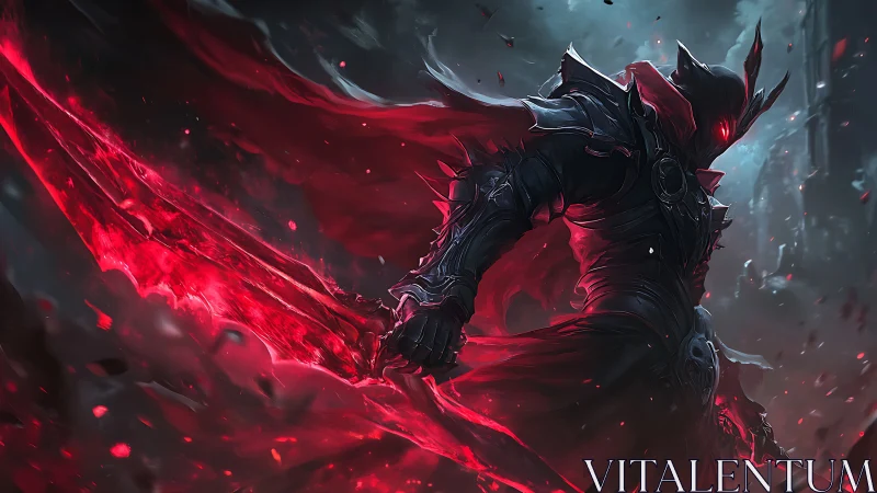 Dark armored wraith unleashes a blazing crimson greatsword