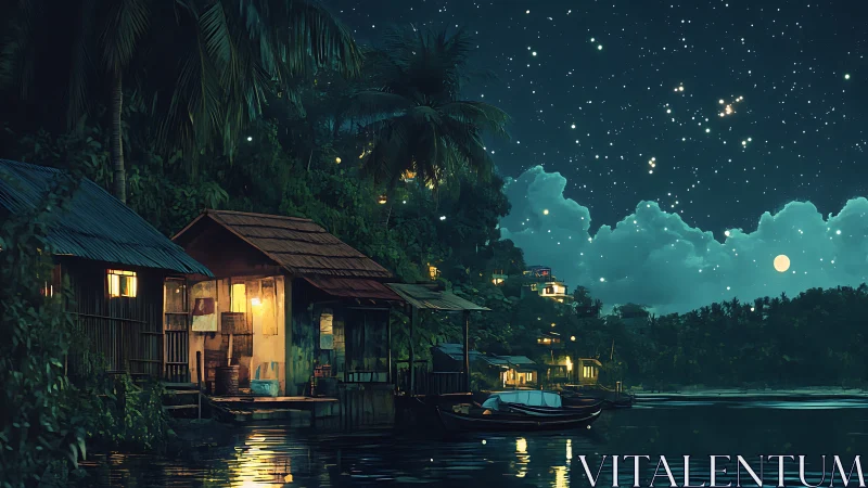 Luminous Refuge: Riverside Cabins Beneath the Celestial Stage.