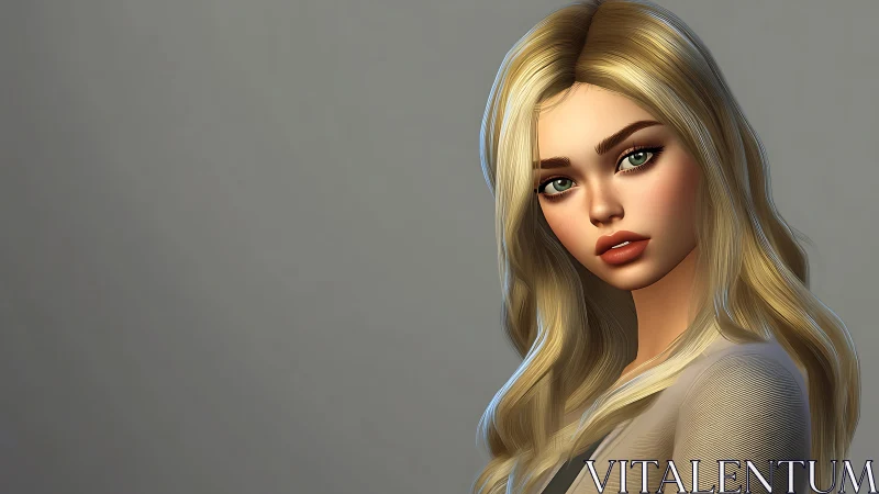 Blonde digital portrait with soft light and gray backdrop.