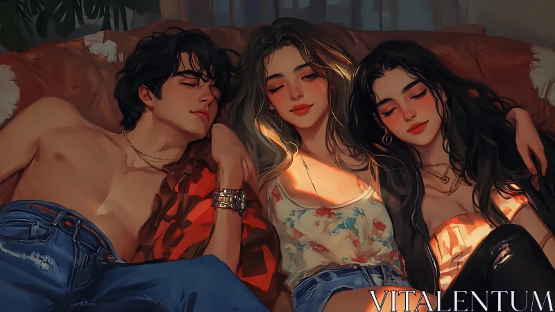 Velvet Hour Reverie: Three Souls in Amber Glow.