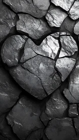 Cracked Earth Heart: Monochromatic Geological Formation.