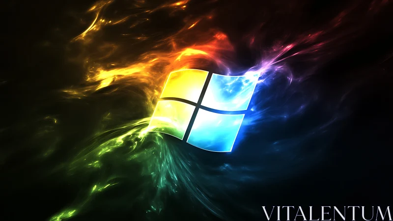 Vibrant Windows logo glows amid swirling cosmic light