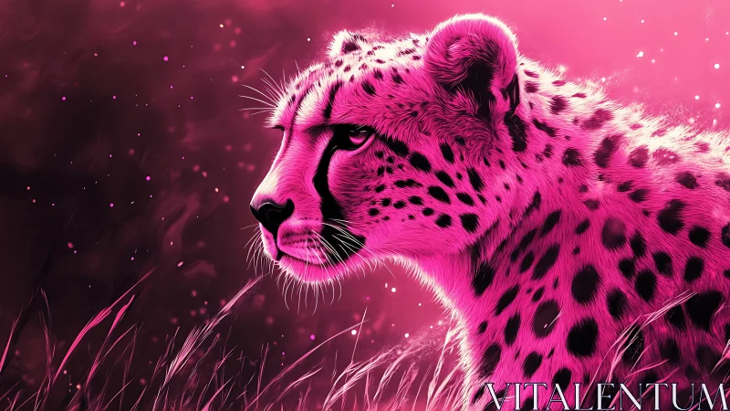 Neon Pink Cheetah in Abstract Wildscape.