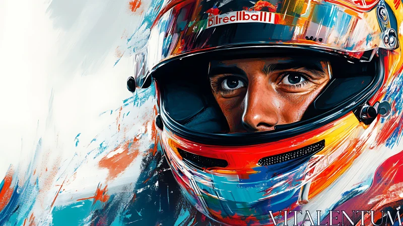 Vibrant digital portrait captures a focused racing driver