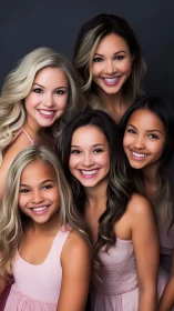 Five luminous smiles weave a soft pastel family constellation