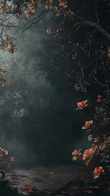 Muted woodland clearing renders dusky florals in chiaroscuro