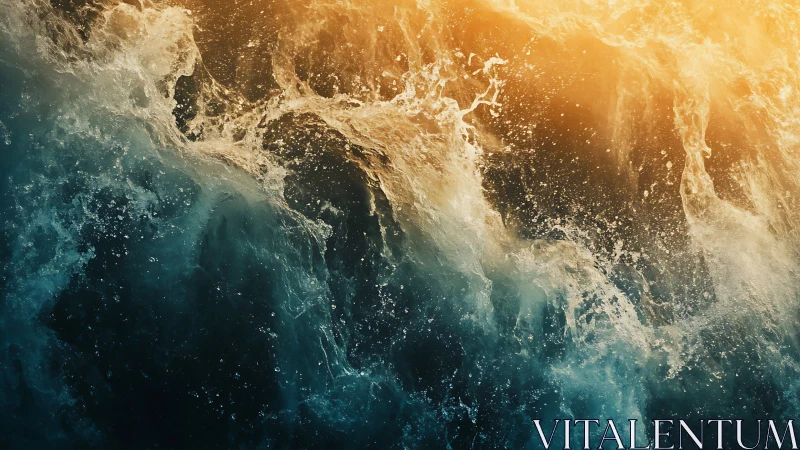 Ocean sparks and golden light colliding in wild motion.