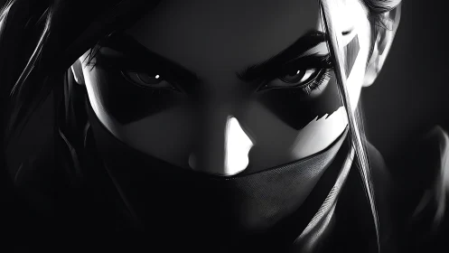 Stealth assassin portrait in stark monochrome lighting focus.