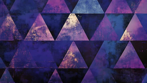 Iridescent geometric triangles over textured indigo field.