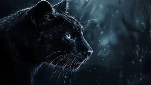 Black Cat Digital Portrait with Piercing Blue Eyes