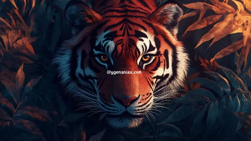 Tiger in glowing jungle shadows, quietly claiming the night.