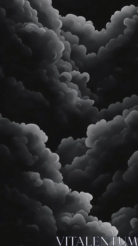 Monochrome cumulonimbus vortex in layered digital chiaroscuro.