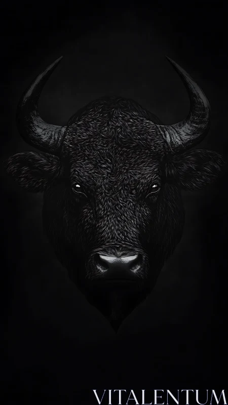 Midnight buffalo quietly carves its silhouette from shadow