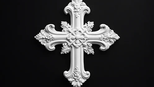 Ornate white cross bringing gentle grace to deep black.