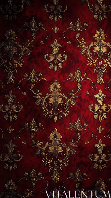 Opulent gold damask patterns glow on deep red velvet