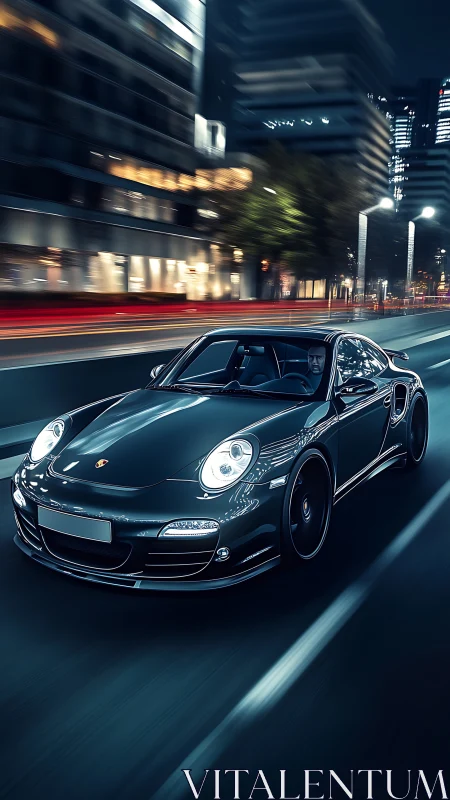 Midnight Porsche storms the neon city with liquid speed