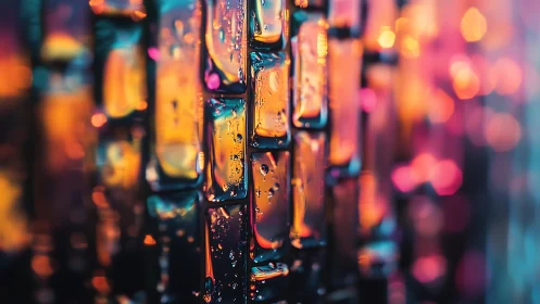 Glowing glass tiles drenched in cozy sunset reflections.