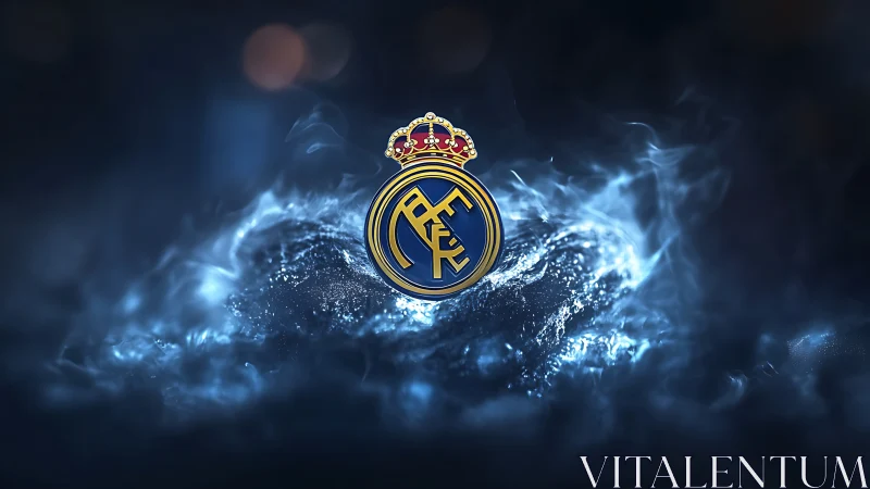 Golden crowned football crest rises from swirling blue light