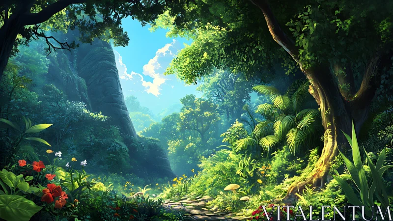 Emerald Canyon Dream: Sunlit Forest Gateway Discovery.