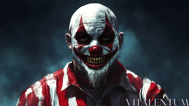 Sinister clown emerges from smoky darkness with chilling grin