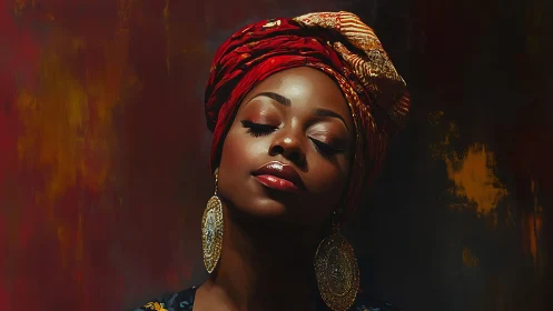Quiet glow of confidence in vibrant headwrap portrait.